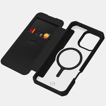 iPhone 16 Pro Max Itskins Hybrid Folio Magsafe Cover - Black Leather - Tashqila iPhone 16 Pro Max Itskins Hybrid Folio Magsafe Cover - Black Leather - Tashqila